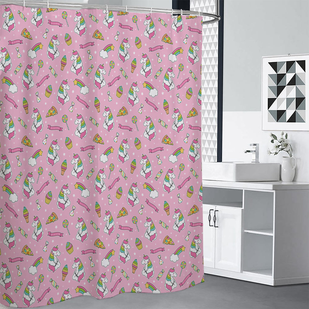 Pink Girly Unicorn Pattern Print Shower Curtain