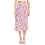 Pink Girly Unicorn Pattern Print Side Slit Midi Skirt