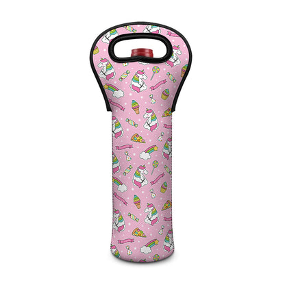 Pink Girly Unicorn Pattern Print Single Neoprene Wine Tote