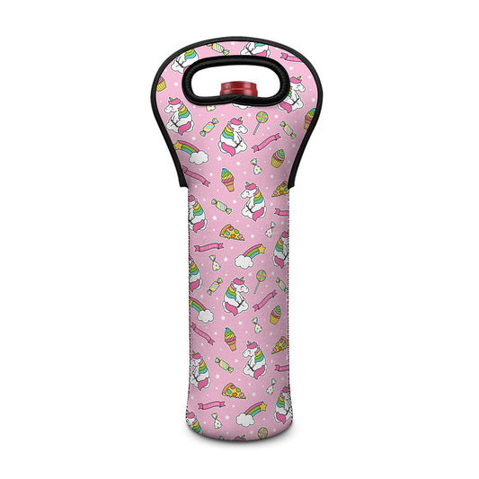 Pink Girly Unicorn Pattern Print Single Neoprene Wine Tote