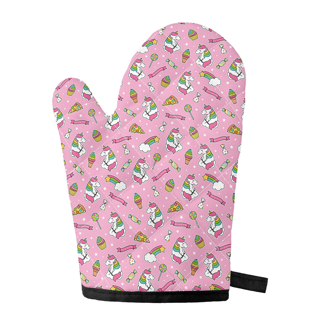 Pink Girly Unicorn Pattern Print Single Oven Mitt
