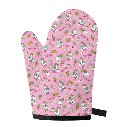 Pink Girly Unicorn Pattern Print Single Oven Mitt