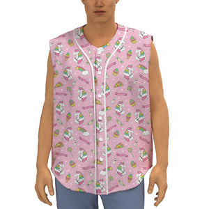 Pink Girly Unicorn Pattern Print Sleeveless Baseball Jersey