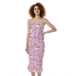 Pink Girly Unicorn Pattern Print Slim Fit Midi Cami Dress