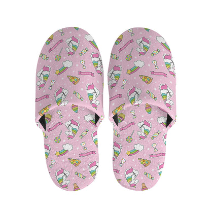 Pink Girly Unicorn Pattern Print Slippers