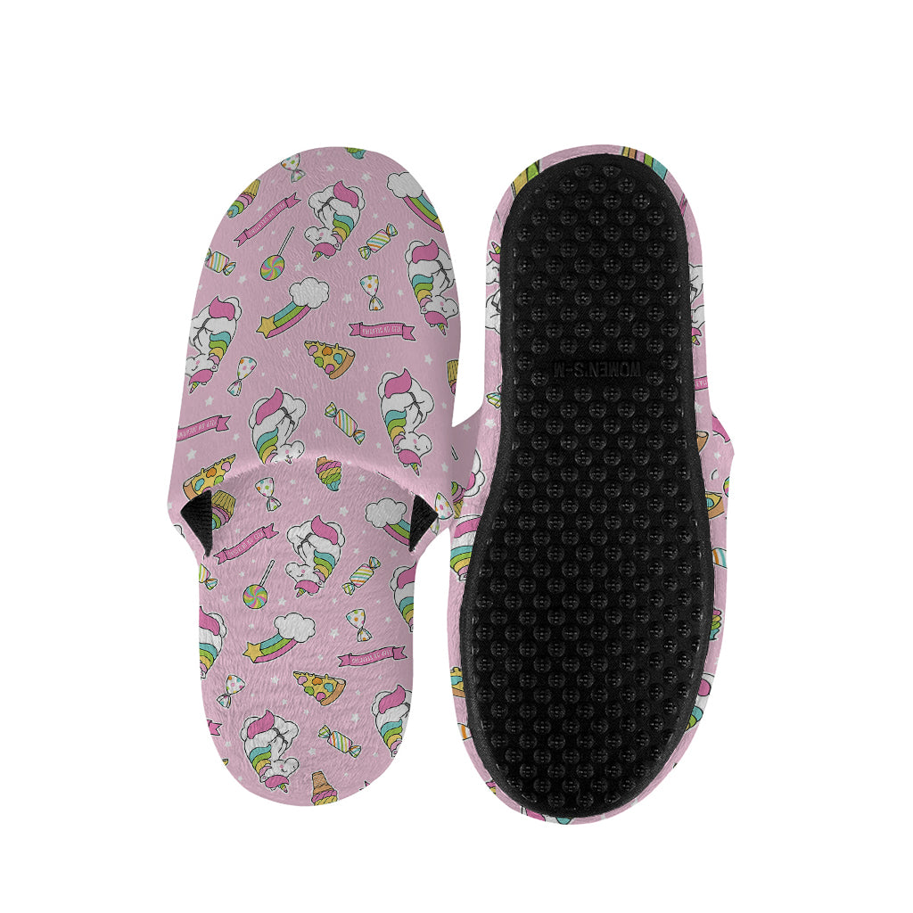 Pink Girly Unicorn Pattern Print Slippers