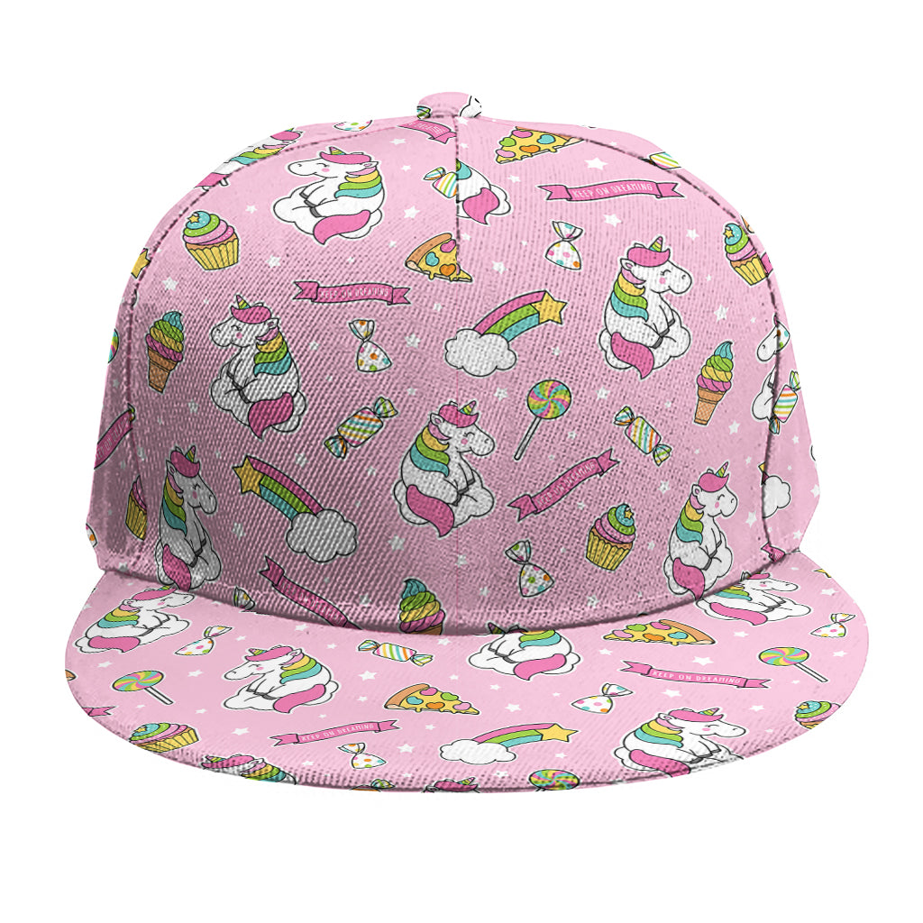 Pink Girly Unicorn Pattern Print Snapback Cap