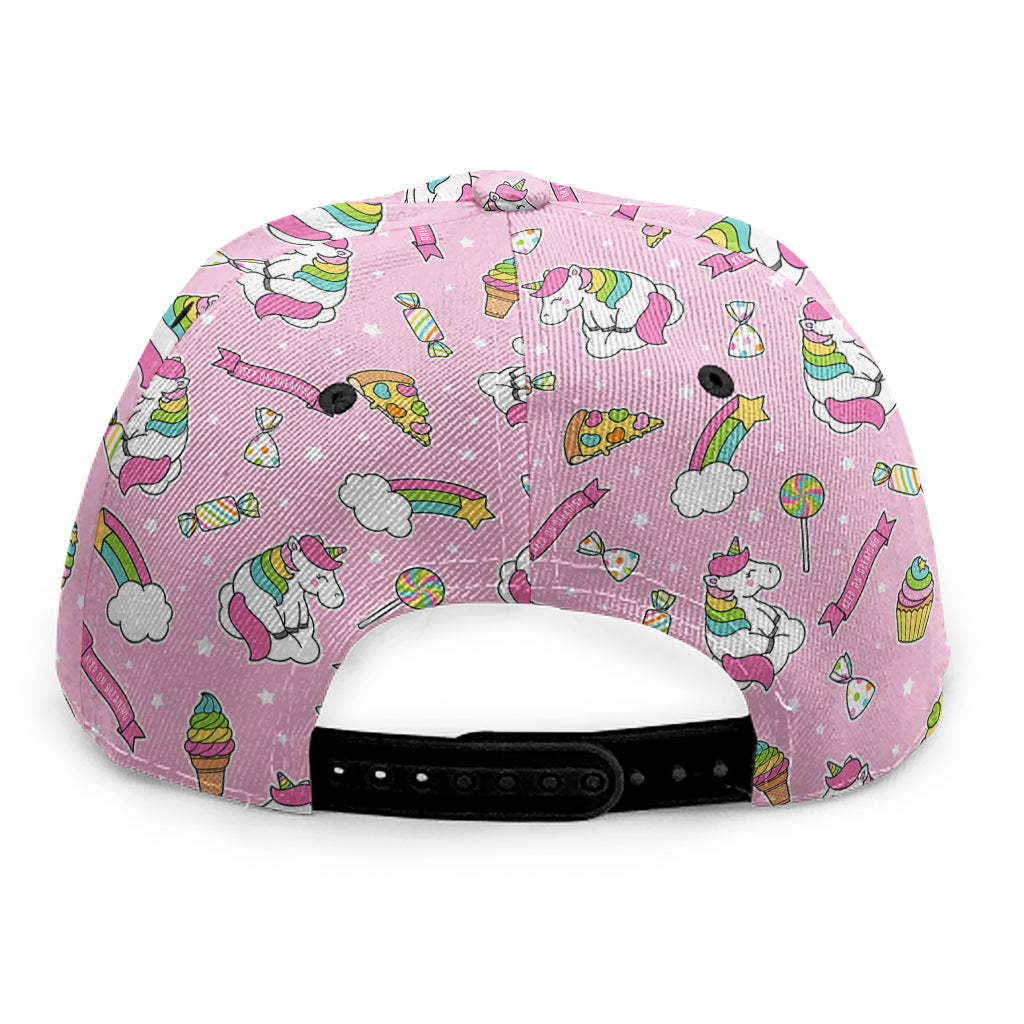 Pink Girly Unicorn Pattern Print Snapback Cap