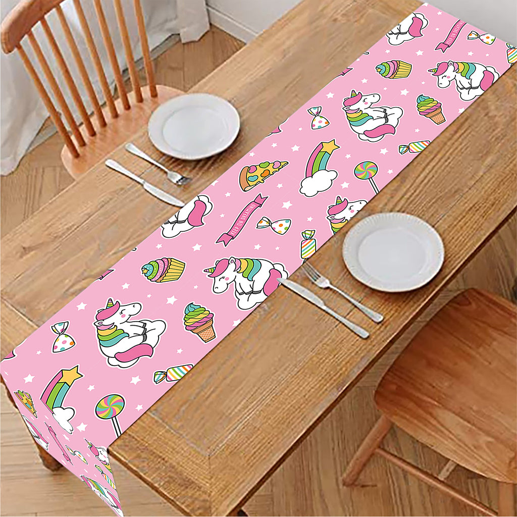 Pink Girly Unicorn Pattern Print Table Runner