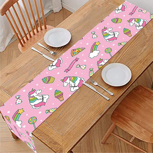 Pink Girly Unicorn Pattern Print Table Runner