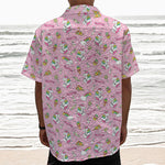 Pink Girly Unicorn Pattern Print Textured Short Sleeve Shirt