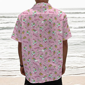 Pink Girly Unicorn Pattern Print Textured Short Sleeve Shirt