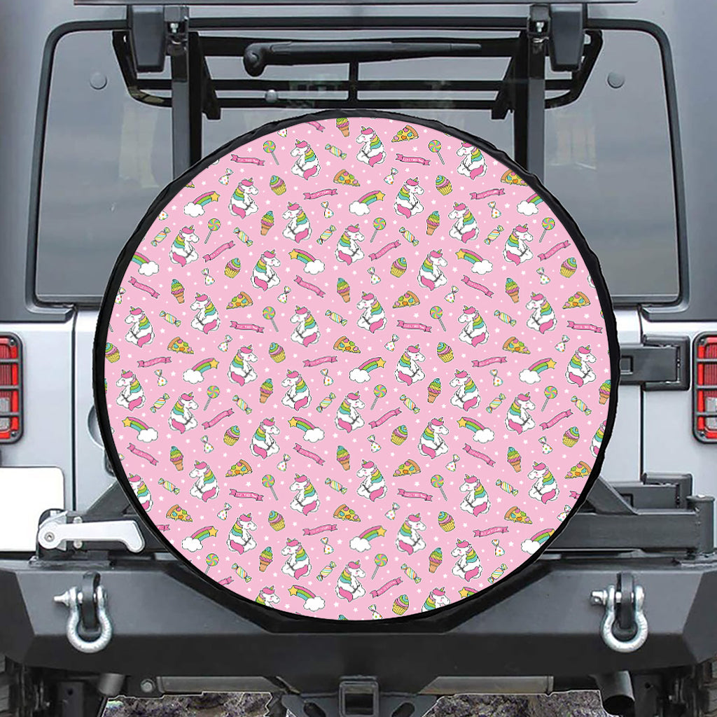 Pink Girly Unicorn Pattern Print Tire Cover