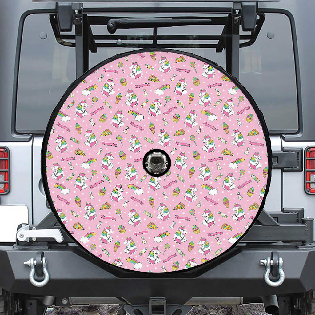 Pink Girly Unicorn Pattern Print Tire Cover With Camera Hole