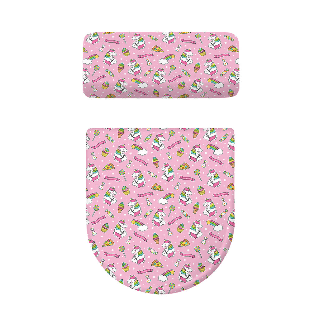 Pink Girly Unicorn Pattern Print Toilet Lid And Tank Cover Set