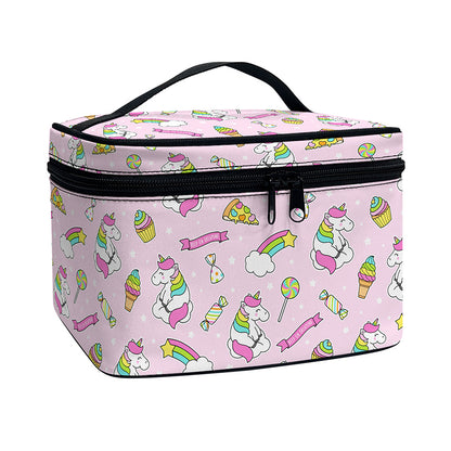 Pink Girly Unicorn Pattern Print Travel Makeup Bag