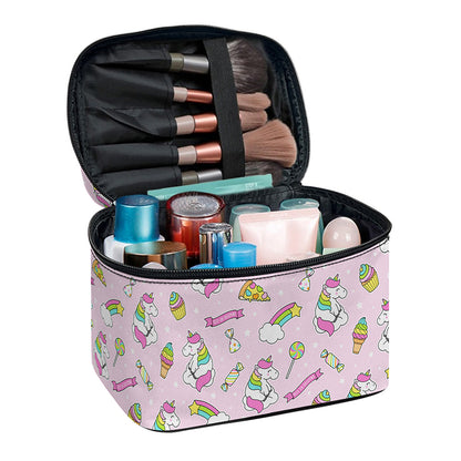 Pink Girly Unicorn Pattern Print Travel Makeup Bag