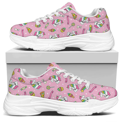 Pink Girly Unicorn Pattern Print White Chunky Shoes