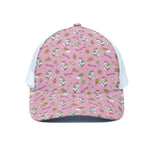 Pink Girly Unicorn Pattern Print White Mesh Trucker Cap