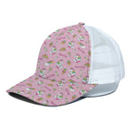Pink Girly Unicorn Pattern Print White Mesh Trucker Cap