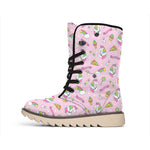 Pink Girly Unicorn Pattern Print Winter Boots