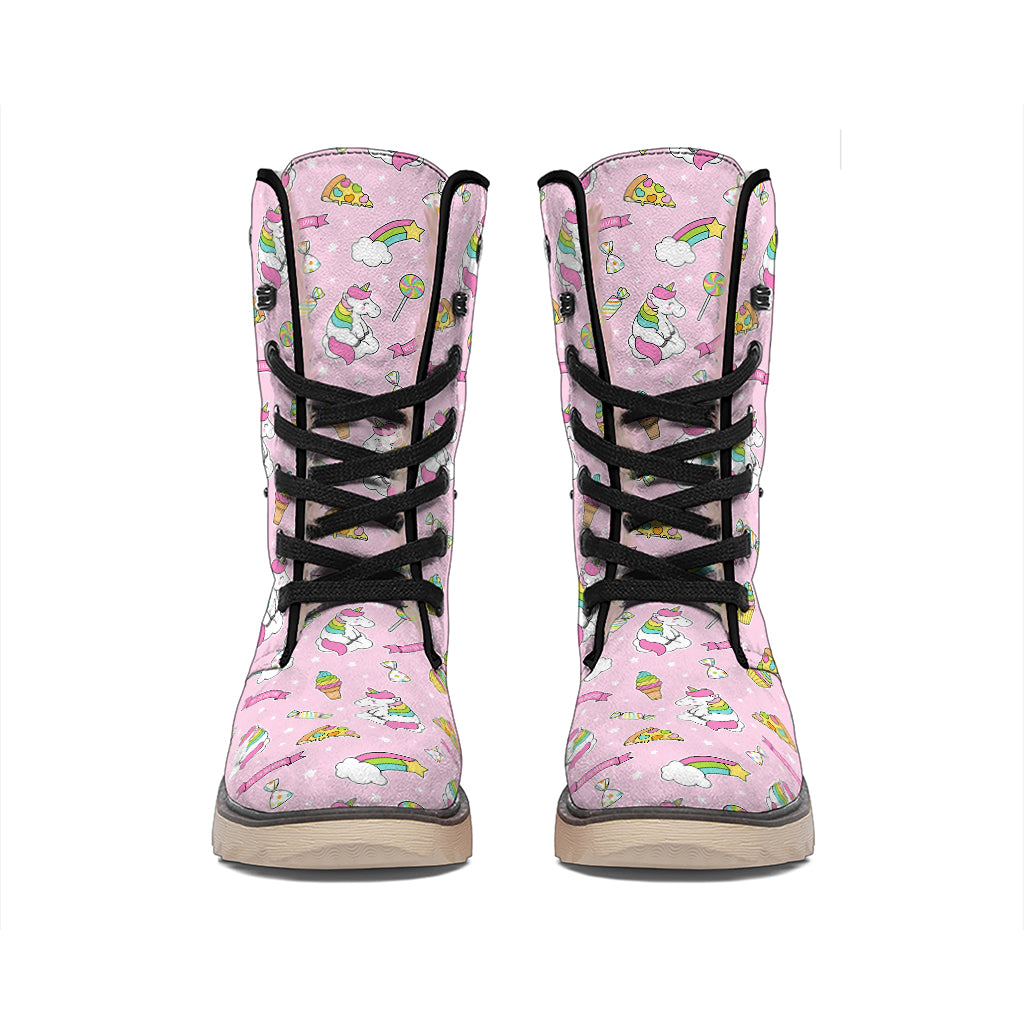 Pink Girly Unicorn Pattern Print Winter Boots