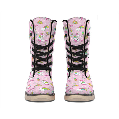 Pink Girly Unicorn Pattern Print Winter Boots