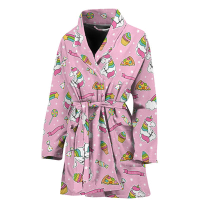 Pink Girly Unicorn Pattern Print Women's Bathrobe