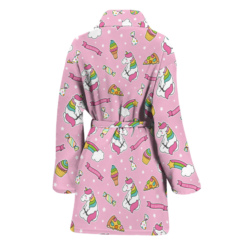 Pink Girly Unicorn Pattern Print Women's Bathrobe