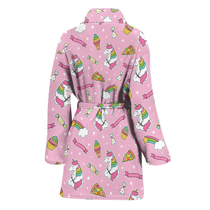 Pink Girly Unicorn Pattern Print Women's Bathrobe