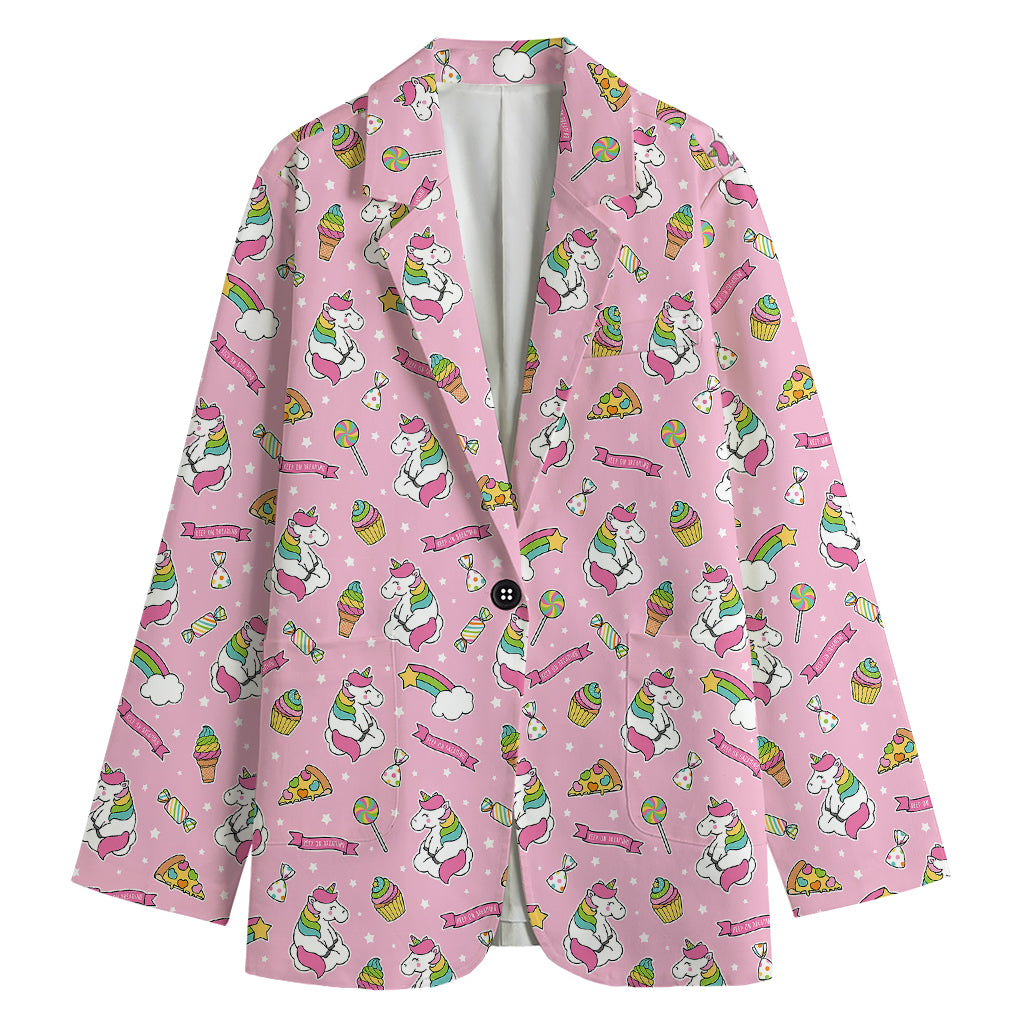 Pink Girly Unicorn Pattern Print Women's Blazer