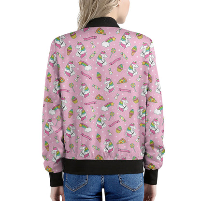Pink Girly Unicorn Pattern Print Women's Bomber Jacket