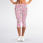 Pink Girly Unicorn Pattern Print Women's Capri Leggings