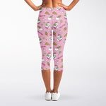 Pink Girly Unicorn Pattern Print Women's Capri Leggings