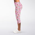 Pink Girly Unicorn Pattern Print Women's Capri Leggings