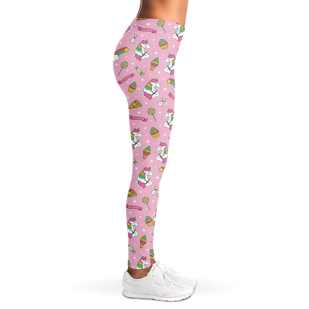 Pink Girly Unicorn Pattern Print Women's Leggings