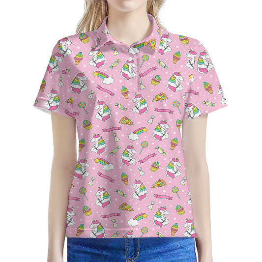 Pink Girly Unicorn Pattern Print Women's Polo Shirt