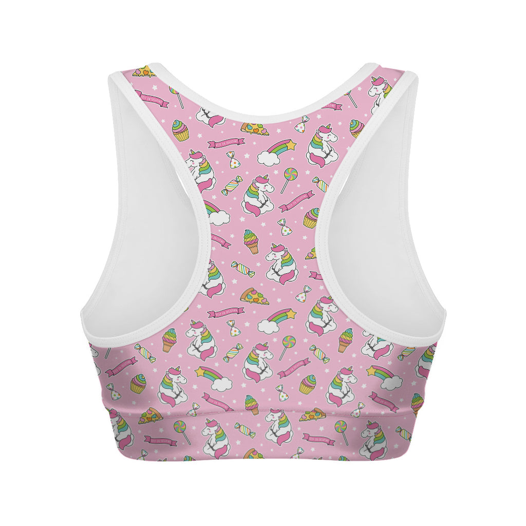 Pink Girly Unicorn Pattern Print Women's Sports Bra