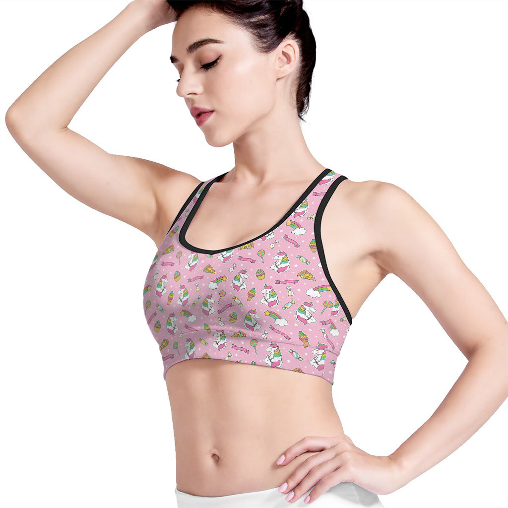 Pink Girly Unicorn Pattern Print Women's Sports Bra