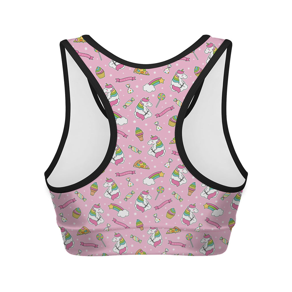 Pink Girly Unicorn Pattern Print Women's Sports Bra