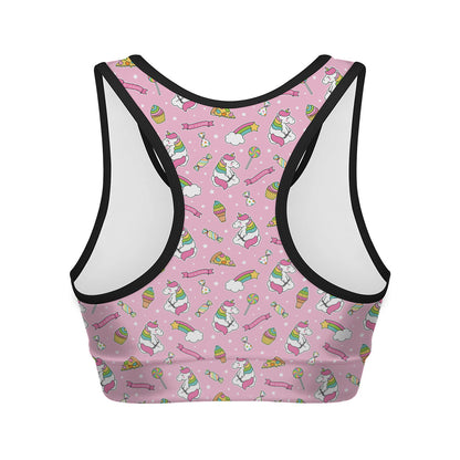 Pink Girly Unicorn Pattern Print Women's Sports Bra