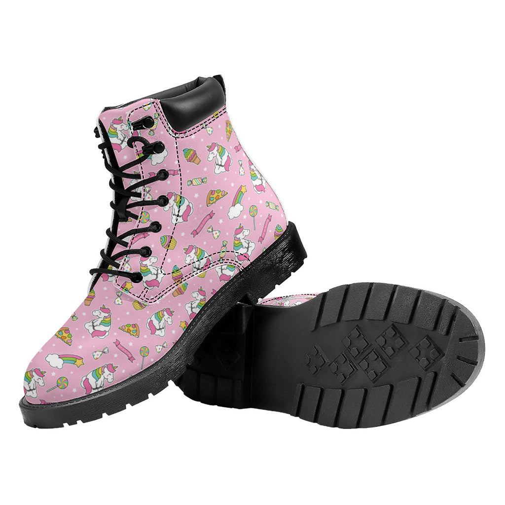 Pink Girly Unicorn Pattern Print Work Boots