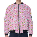 Pink Girly Unicorn Pattern Print Zip Sleeve Bomber Jacket