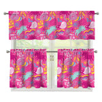 Pink Girly Unicorn Print 3 Piece Kitchen Curtains