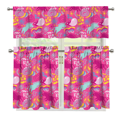 Pink Girly Unicorn Print 3 Piece Kitchen Curtains