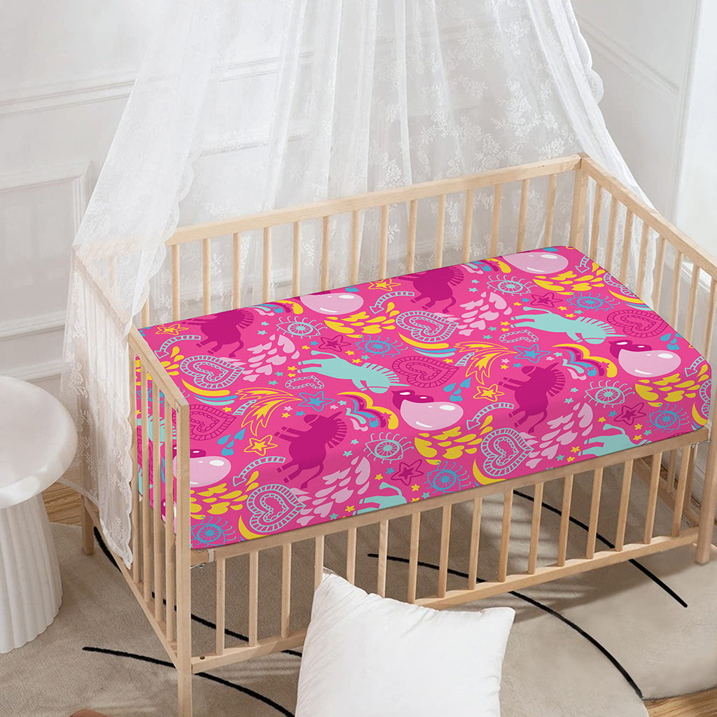 Pink Girly Unicorn Print Baby Crib Sheet