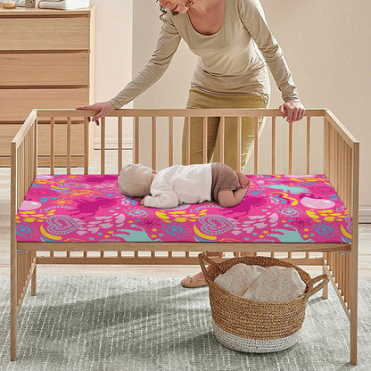 Pink Girly Unicorn Print Baby Crib Sheet