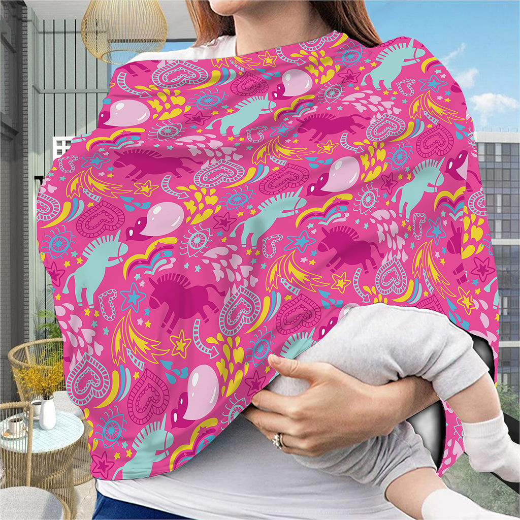Pink Girly Unicorn Print Baby Seat Cover