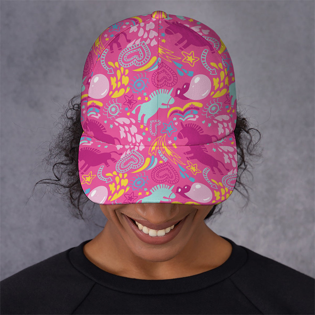 Pink Girly Unicorn Print Baseball Cap
