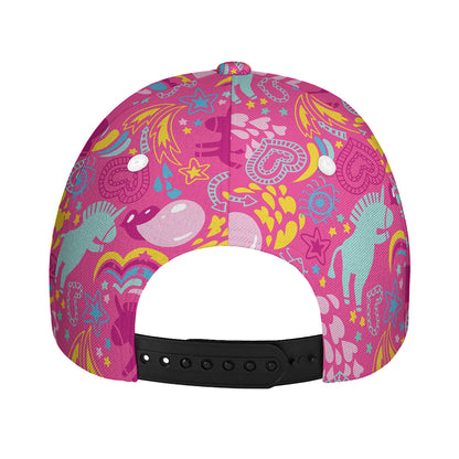 Pink Girly Unicorn Print Baseball Cap